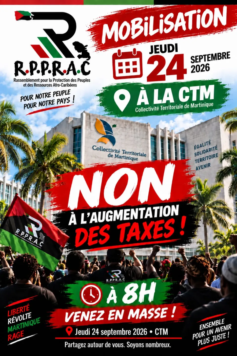 Plénière à la Collectivité Territoriale de Martinique : le RPPRAC, le PLP et Yann Mievilly mobilisent 27 militants et deux cars de police 