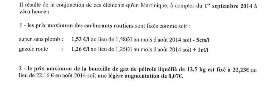 #Prix des #carburants en septembre 2014 en #Martinique