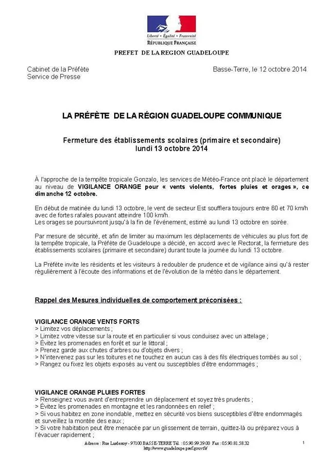 TEMPÊTE TROPICALE #GONZALO: LA #GUADELOUPE PLACÉE EN VIGILANCE ORANGE