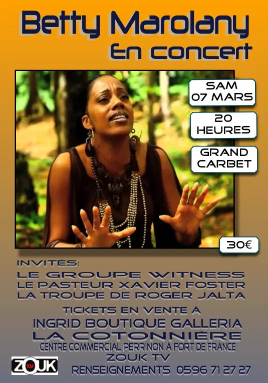 Joue et tente de gagner ta place pour le concert de Betty #Marolany en #Martinique