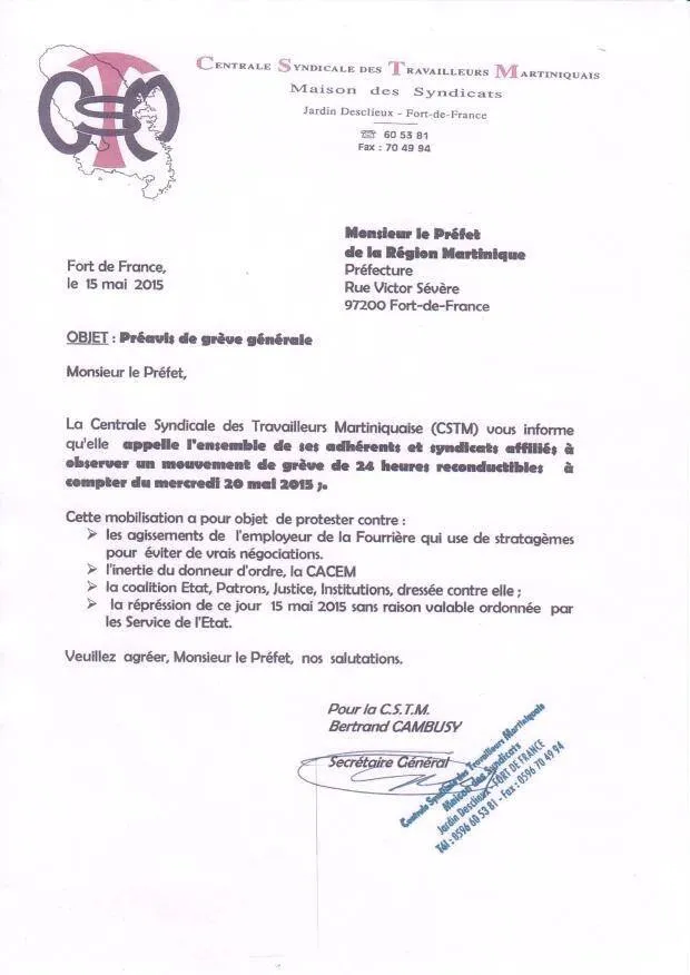 Préavis de grève générale en #Martinique