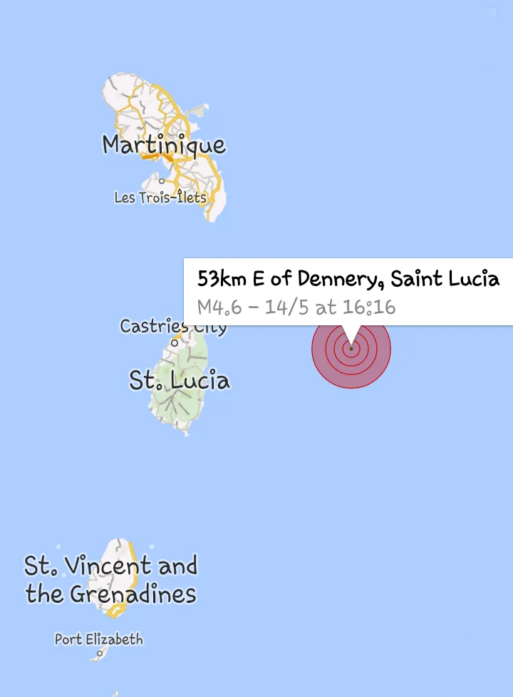 Tremblement de terre ressenti en #Martinique (14 mai 2015)