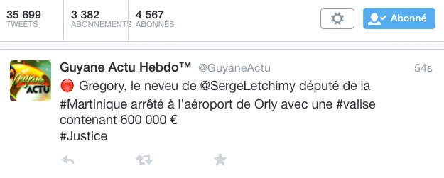 Guyane Actu révèle sur Twitter le nom du neveu de l'élu de Martinique