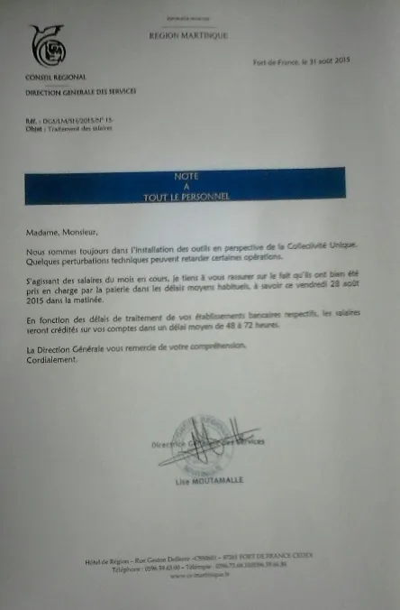 Ça a l'air de rien mais les employés du Conseil régional de la Martinique sont en mode salaire de la peur