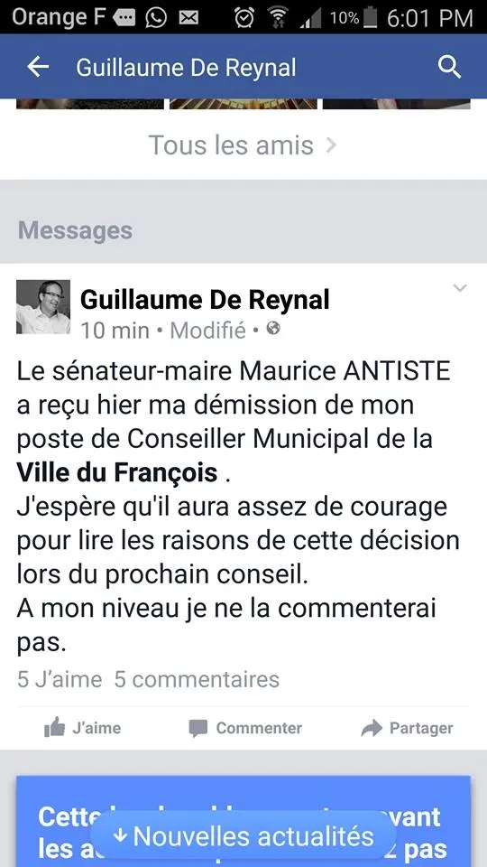 Deux démissions en une semaine au conseil municipal du François en Martinique