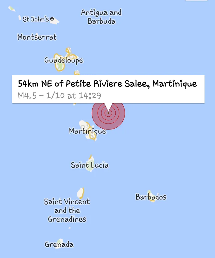 Le séisme du jour en Martinique