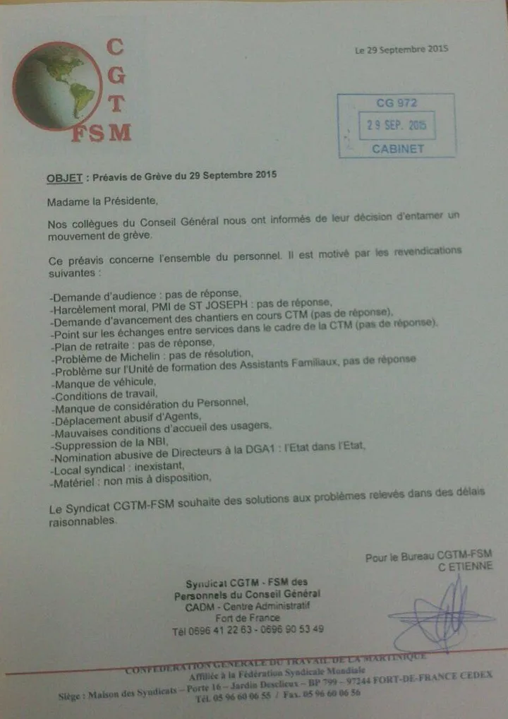 Conseil général de la Martinique : "Manin la grève baré mwen...Manin la grev baré mwen...Manin la grev baré mwen...misié Sergio lé kouyonen nou"