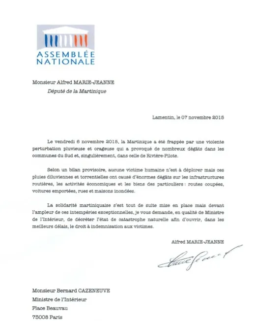 Le député Alfred Marie-Jeanne demande le classement de la Martinique en catastrophe naturelle