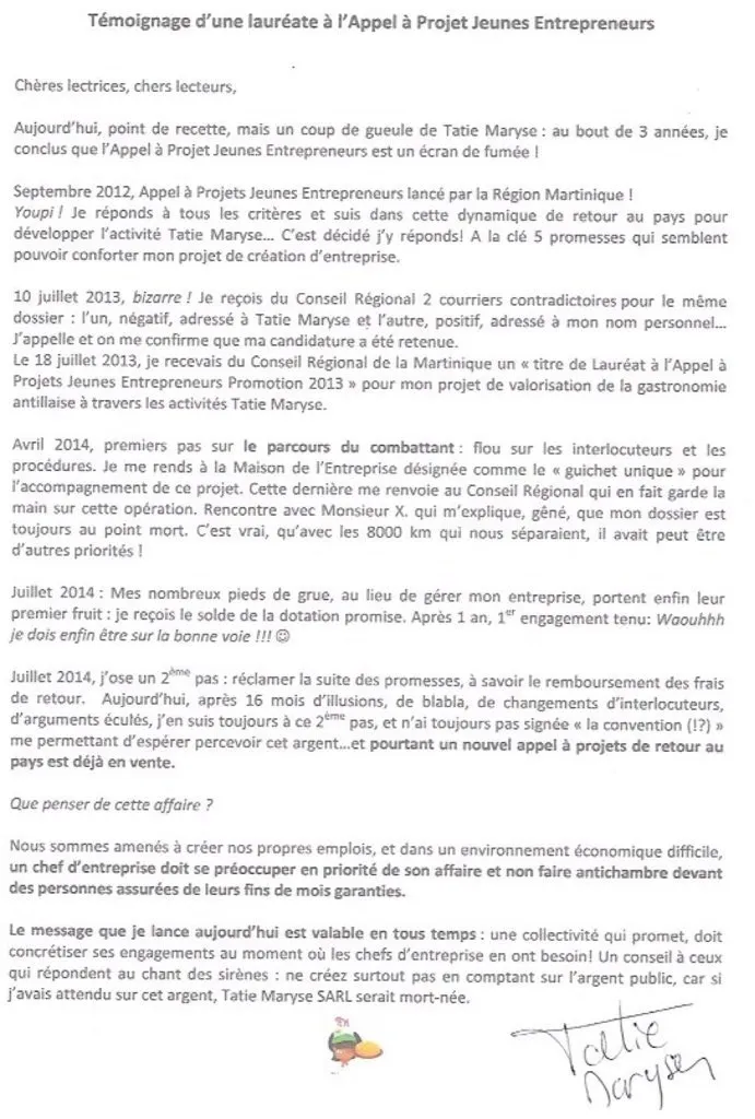 Témoignage d'une lauréate à l'Appel à Projet Jeunes Entrepreneurs lancé par la Région Martinique