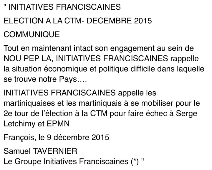 CTM : Initiatives Franciscaines dit non à Serge Letchimy et à EPMN