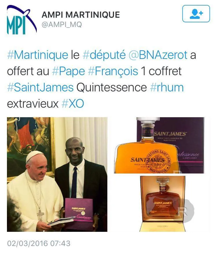 Nestor Bruno Azérot offre du rhum au Pape...Sainte -Marie maire de Dieu priez pour nous