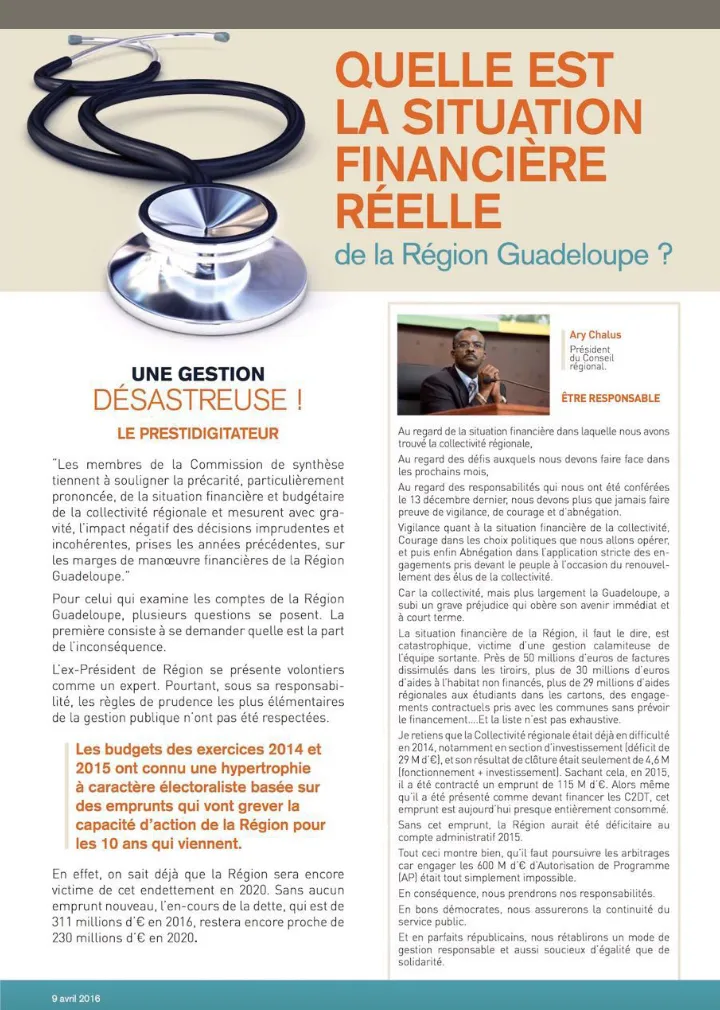 Quelle est la situation financière réelle de la Région  Guadeloupe ?