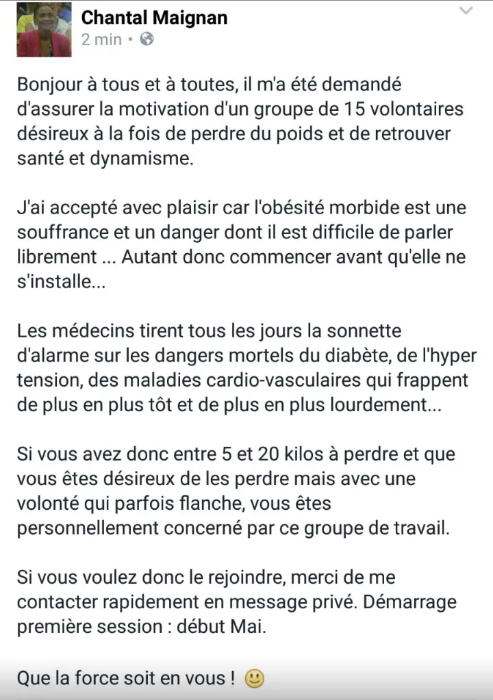 Chantal Maignan va t-elle vaincre l'obésité "More -Bide" après les algues sarcasmes ?