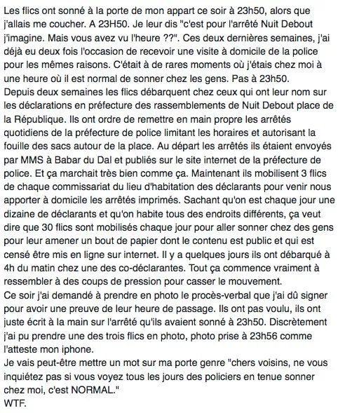 Nuit debout ? la police est chez toi...