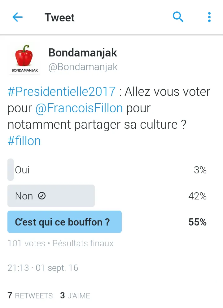 [RÉSULTATS DU SONDAGE] Présidentielle 2017 : Allez vous voter pour Francois Fillon pour notamment partager sa culture ?