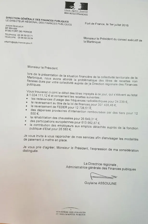 La Martinique entre homme d'État et dettes à payer à l'État