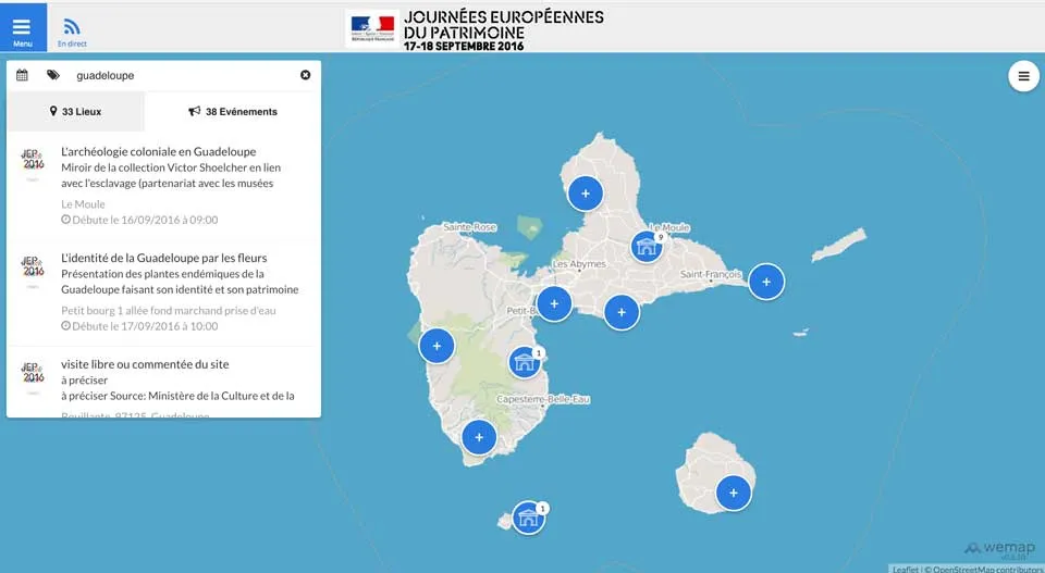 Journées Européennes du Patrimoine : Guadeloupe. (carte)