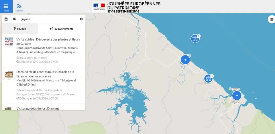 Journées Européennes du Patrimoine : la Guyane. (Carte)