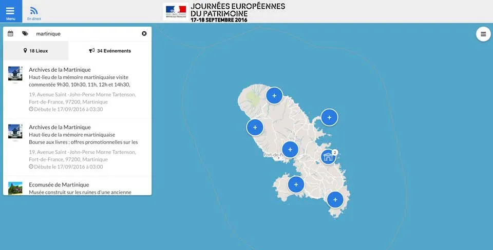 Journées Européennes du Patrimoine : Martinique. (Carte)