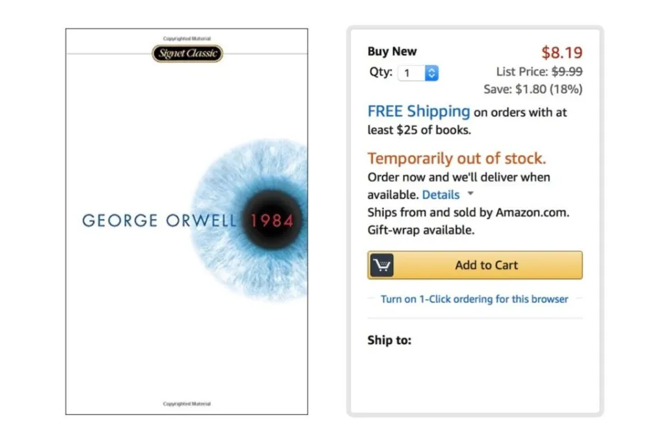 Le roman "1984" est épuisé sur Amazon. Merci Donald.