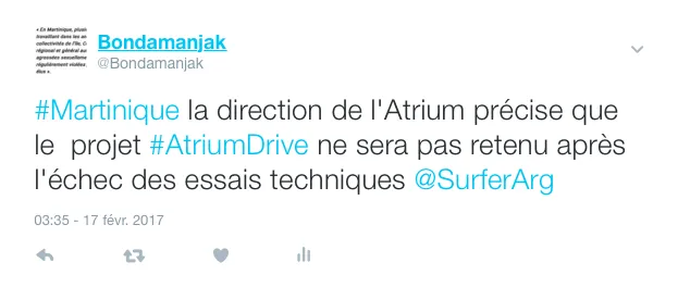 Le tweet du jour 17/02/17 Atrium Drive - Martinique