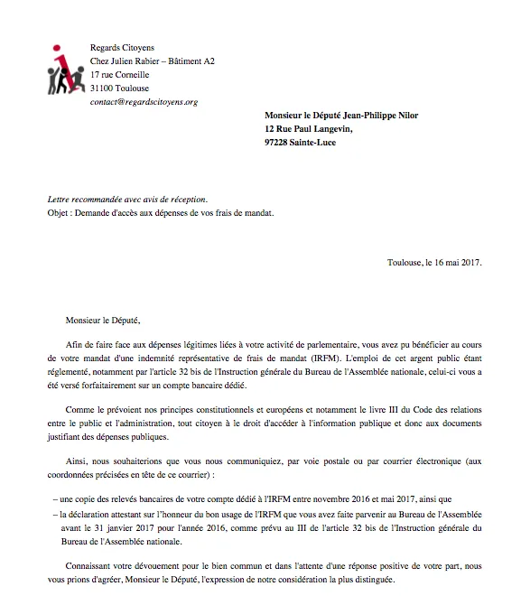 Une demande d'accès aux dépenses de ses frais de mandat de député adressée à Jean-Philippe Nilor