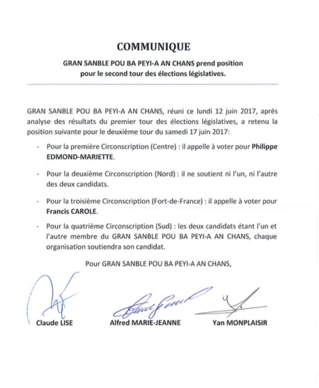 Législatives 2017 en Martinique : Alfred Marie-Jeanne appelle à voter Philippe Edmond-Mariette au second tour