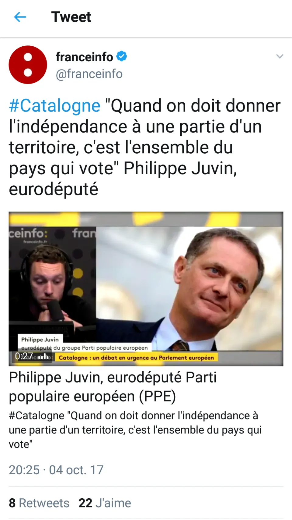 La phrase conne du jour 04/10/17 -Catalogne - Philippe Juvin