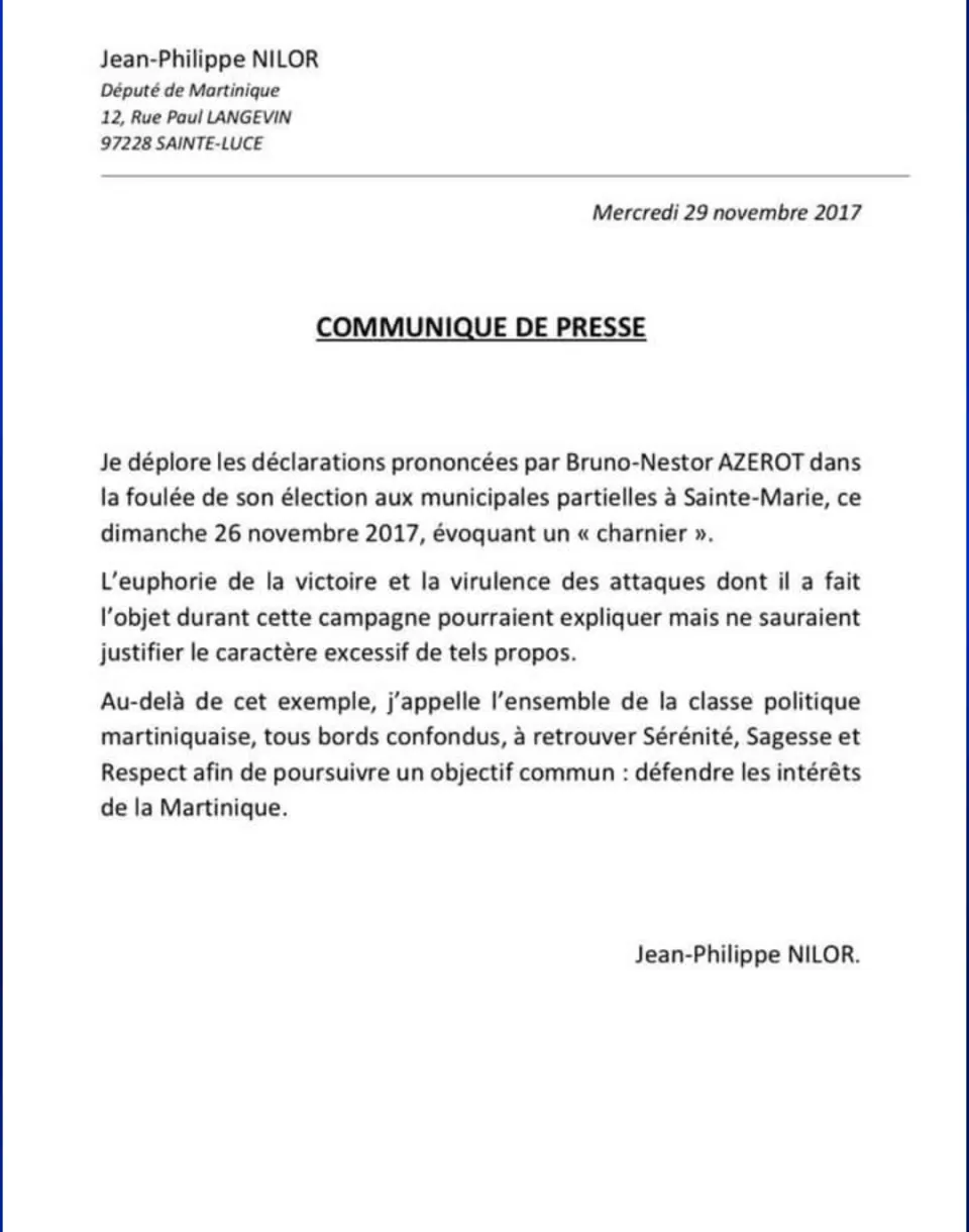 Quand Nilor pense niquer l'opinion publique en Martinique avec un communiqué pas signé