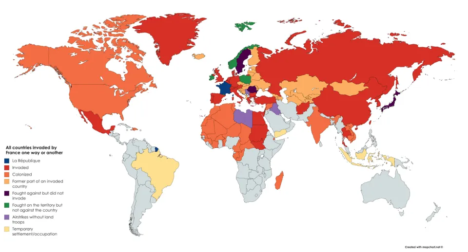 La carte des pays colonisés ou envahis par la... France.