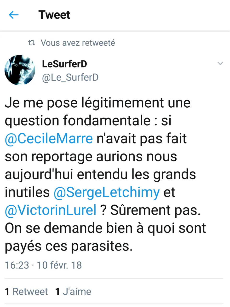 Le tweet du jour 10/02/18 - Letchimy  - Lurel -Chlordecone -Épandage -