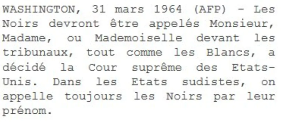 Cette dépêche AFP date du 31 mars 1964...
