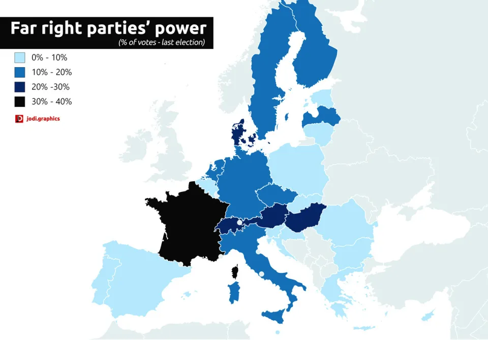 Le pouvoir des partis d'extrême droite en Europe (carte)