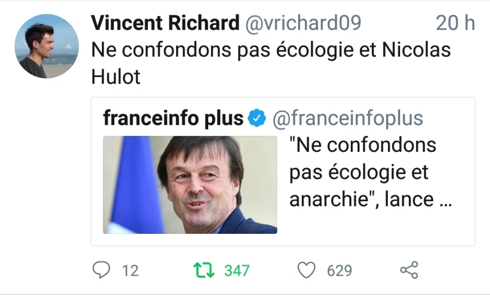 Le tweet du jour 19/04/18 Nicolas Hulot - Écologie