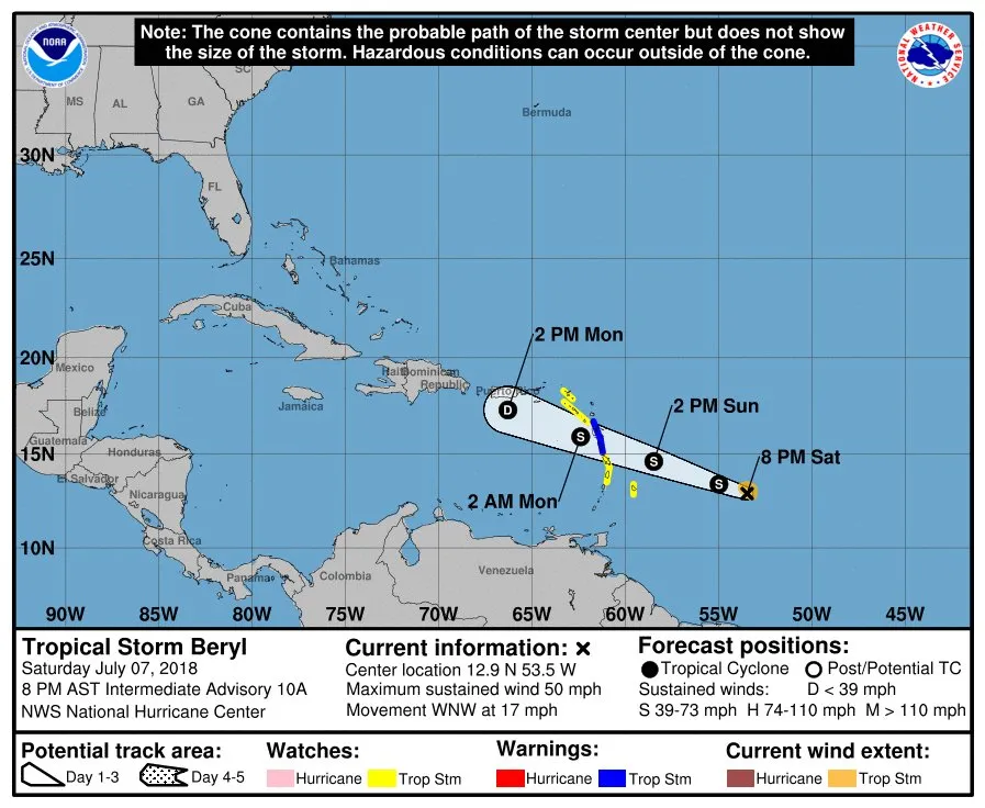 Beryl se désorganise et redevient tempête tropicale (comme prévu)