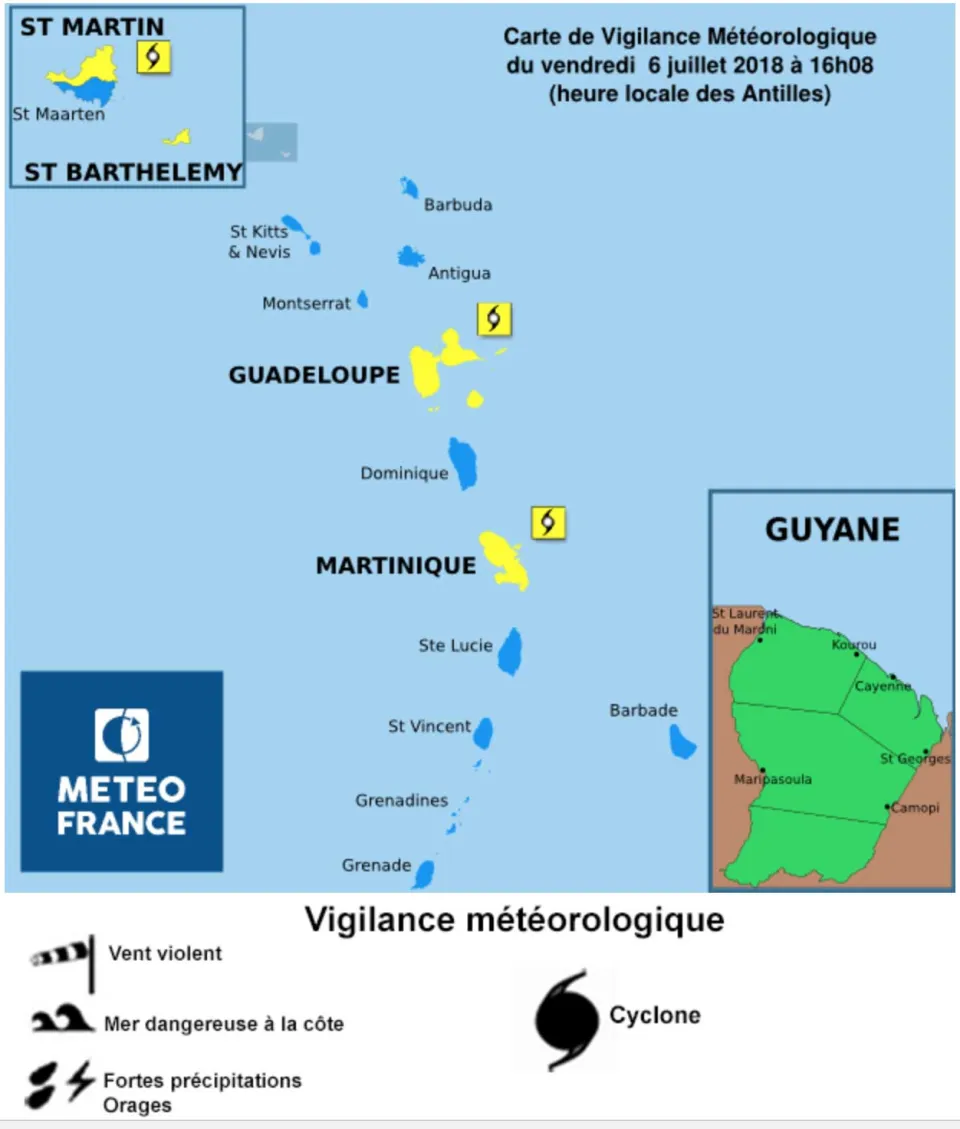 La Martinique, la Guadeloupe et Saint-Martin en vigilance Jaune / Cyclone...
