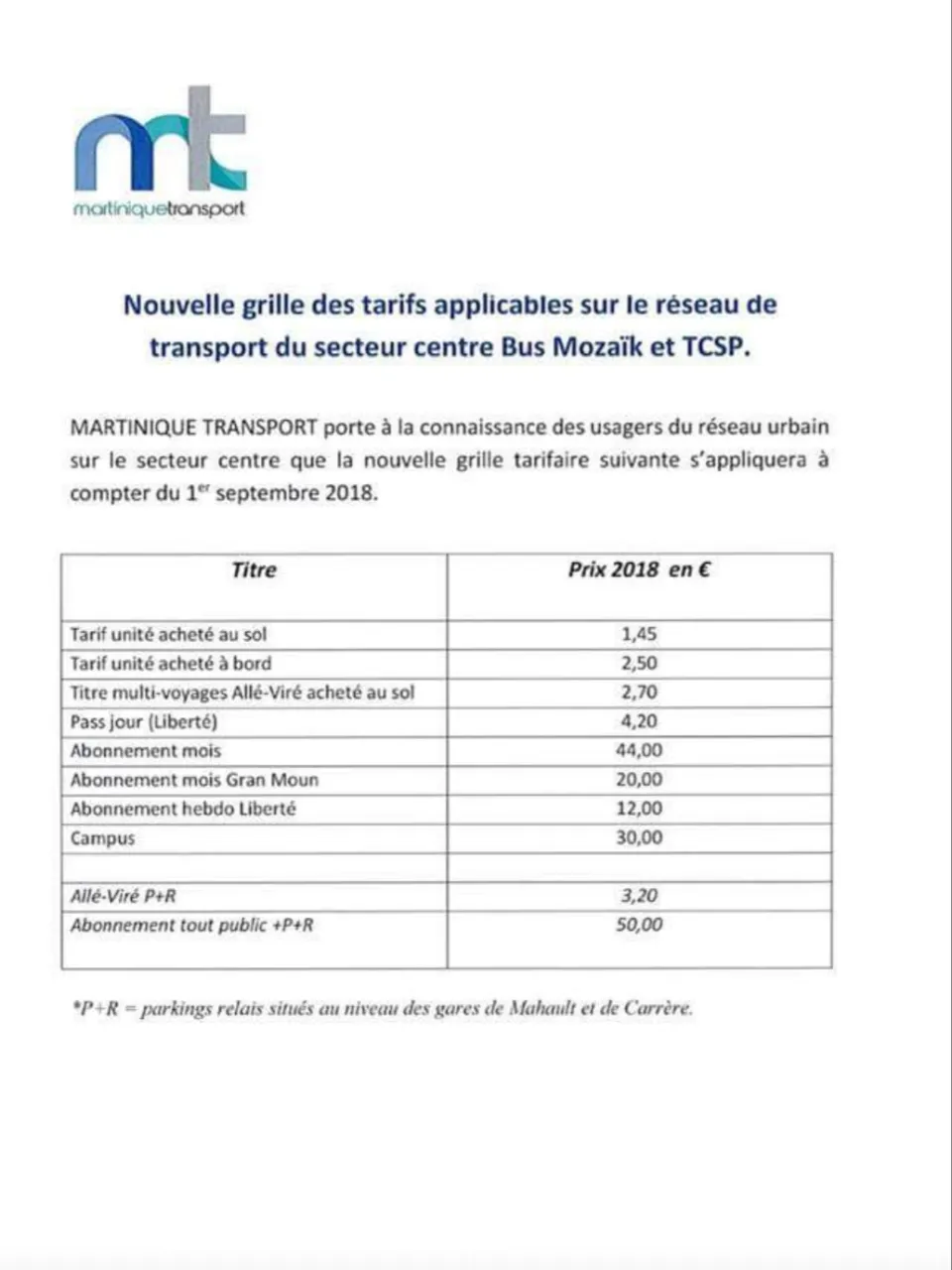 TCSP...la grille tarifaire