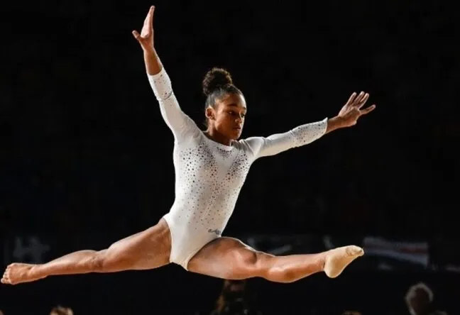 La gymnaste originaire de Martinique Mélanie Dos Santos, médaille d'or au sol  aux championnats d’Europe de Glasgow