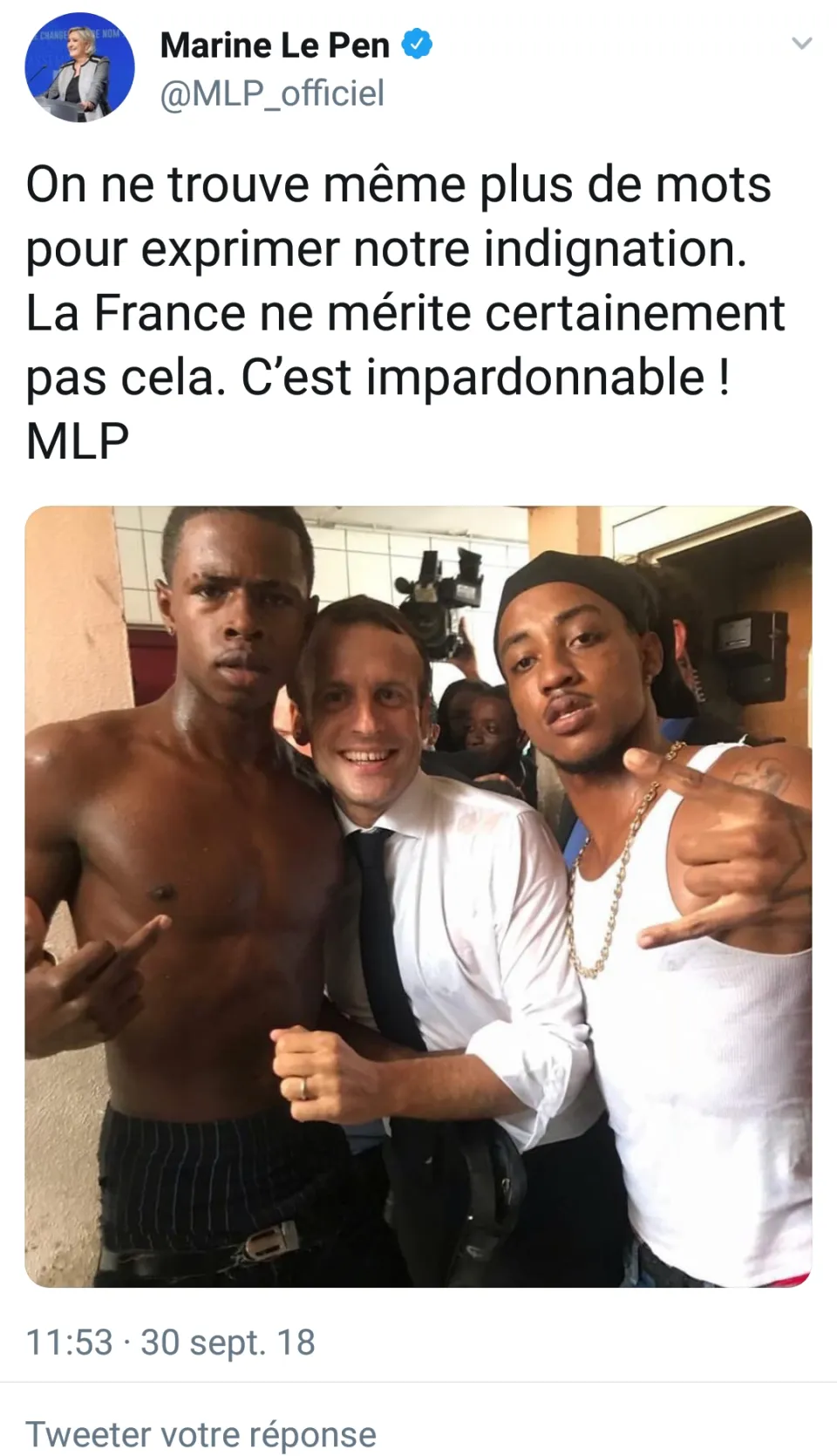 La France entre droits et doigts de l'homme noir...Marine Le Pen est indignée
