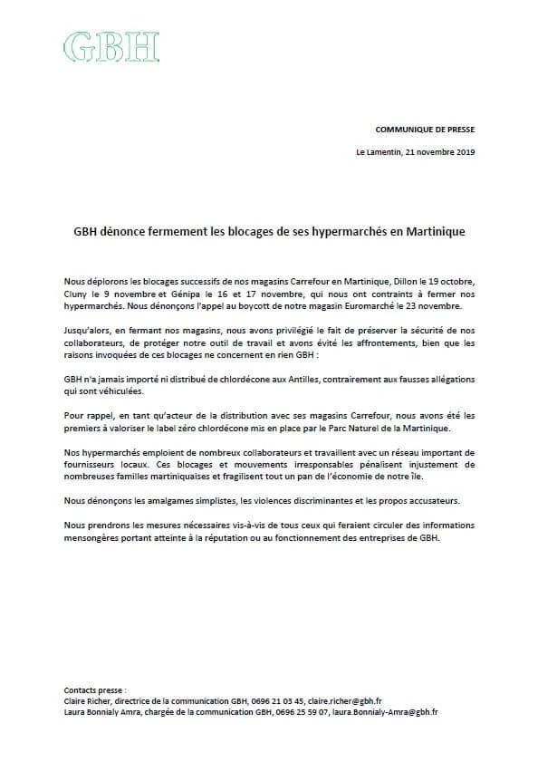 Antoine Crozat a t-il rédigé le communiqué de GBH en Martinique ?