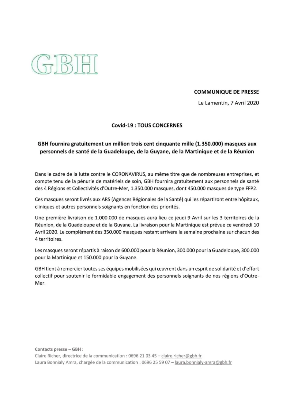 Le groupe Bernard Hayot va offrir 1 million de masques. L'ARS est en réanimation.