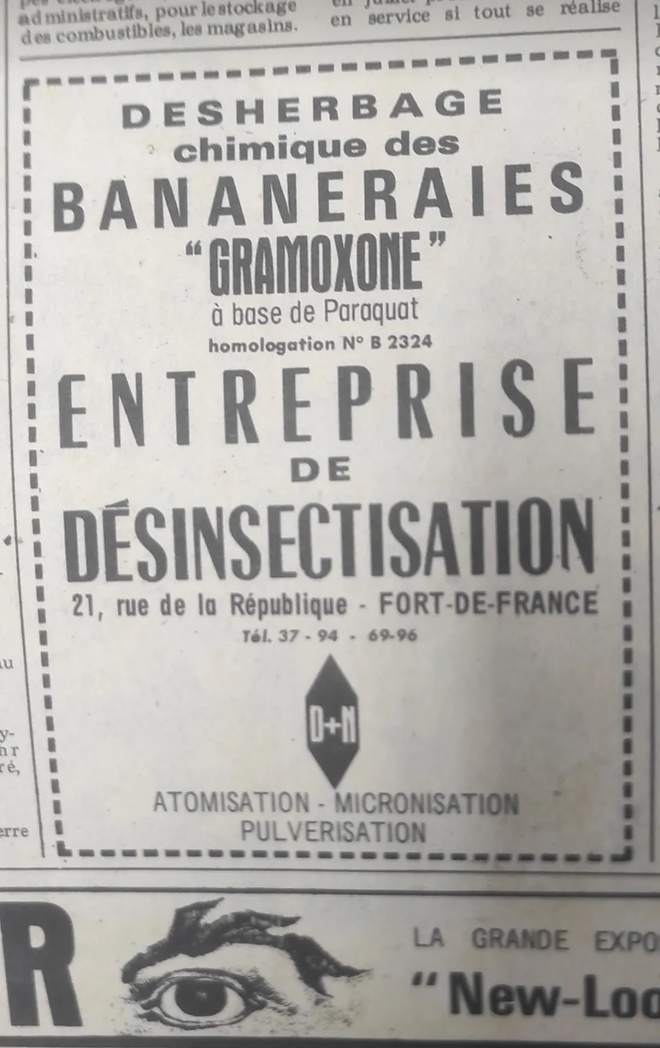 Pesticides en Martinique: en...1965 on faisait de la publicité pour le Gramoxone dans France-Antilles