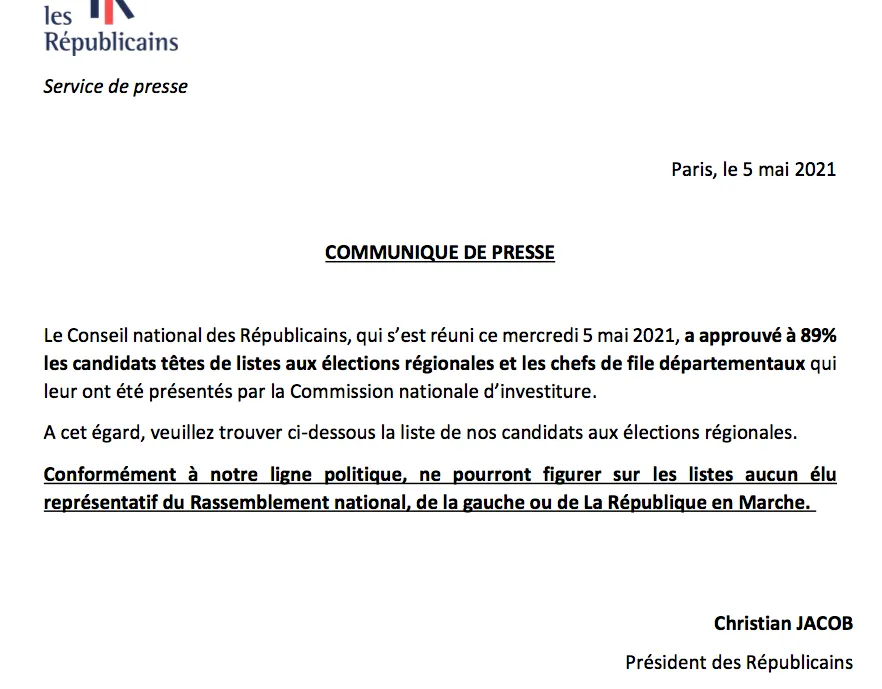 Communiqué de presse du Bureau Politique de LES RÉPUBLICAINS de Martinique