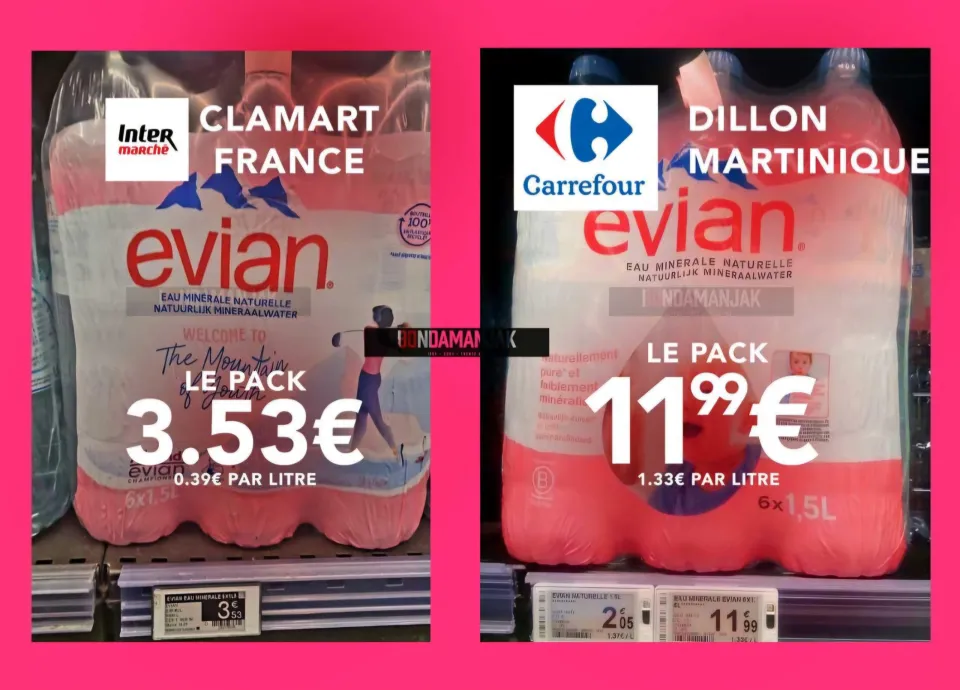 Comment Bernard Hayot peut-il ouvrir sa GUEULE de béké à propos de la vie chère quand il vend en Martinique un pack d'Evian 3,4 fois plus cher qu'à Paris  ?