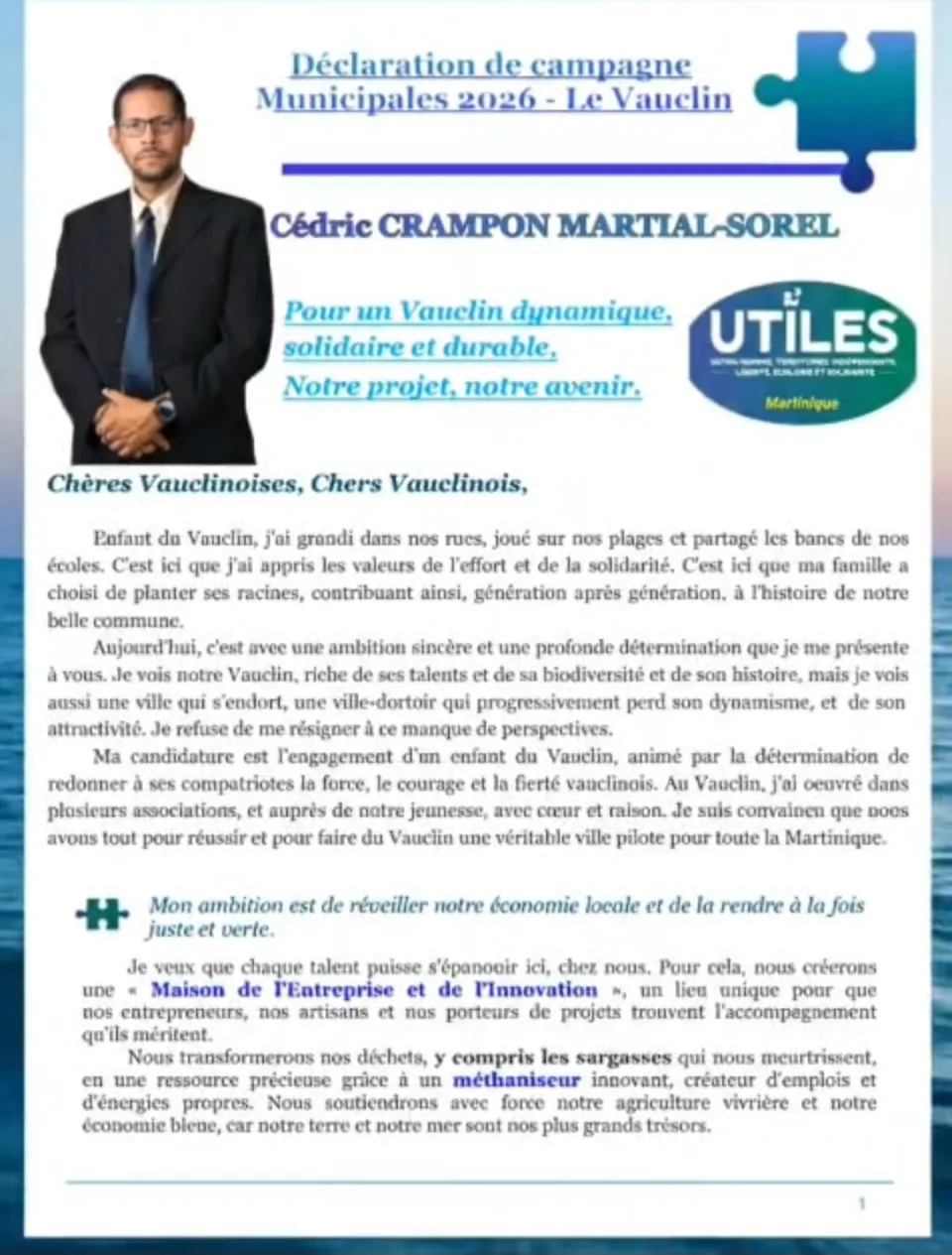 Municipales 2026 en Martinique : Utiles décramponne Cédric Crampon