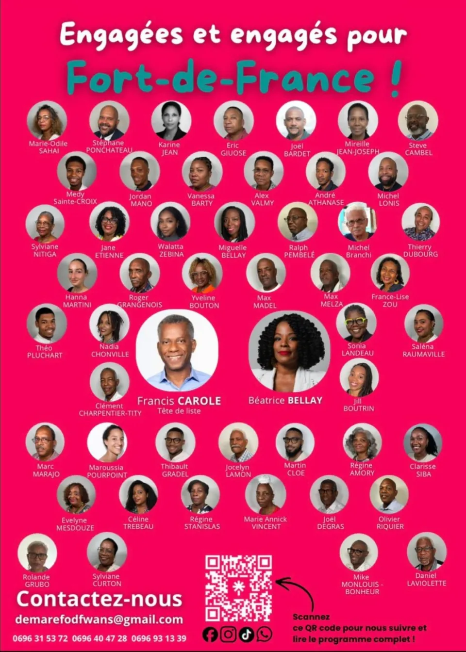 Le 15 mars 2026 dans le cadre des Municipales à Fort-de-France en Martinique je vais voter pour la liste menée par Francis Carole et Béatrice Bellay