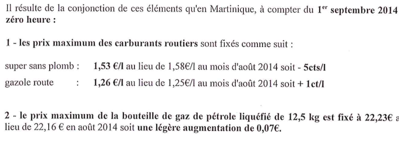 #Prix des #carburants en septembre 2014 en #Martinique