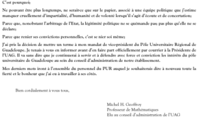 #Université des Antilles : Michel Geoffroy, le vice-président du pôle Guadeloupe signifie sa  démission