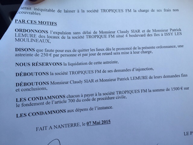 Tropiques fm ...la justice met un milieu dans ça