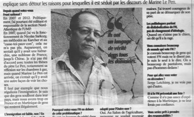 Martinique  : il vote pour le FN de Marine Le Pen...Le 6 décembre il votera pour Serge Letchimy